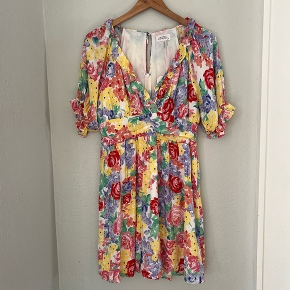 Emily Wonder Surplice Dress Floral Multicolor Whimsical Cottage Fairy Sz S NWT - Picture 4 of 13